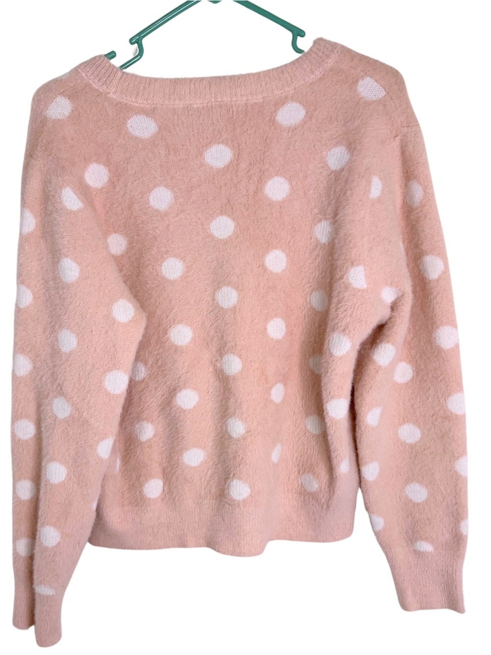 Nanette Lepore Pink & White Polka Dot V-Neck Cardigan Size Large - Picture 2 of 5
